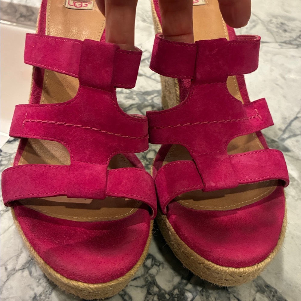 UGG Fuchsia pink Rope Espadrille suede Wedge Sandals 10 - Picture 8 of 8